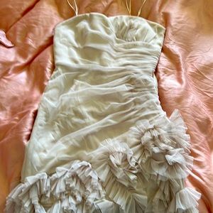 Max & Cleo "Natali" Strapless cocktail dress in Champagne Nude Chiffon Overlay